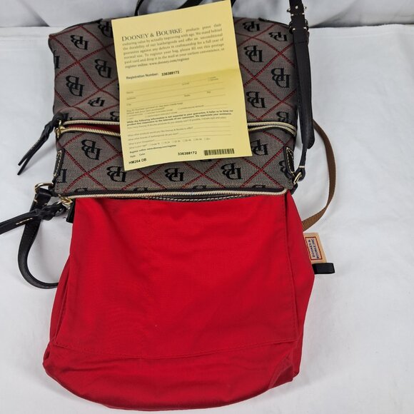 Dooney & Bourke Signature Monogram Canvas Brown Red Crossbody Purse Bag - Picture 15 of 15